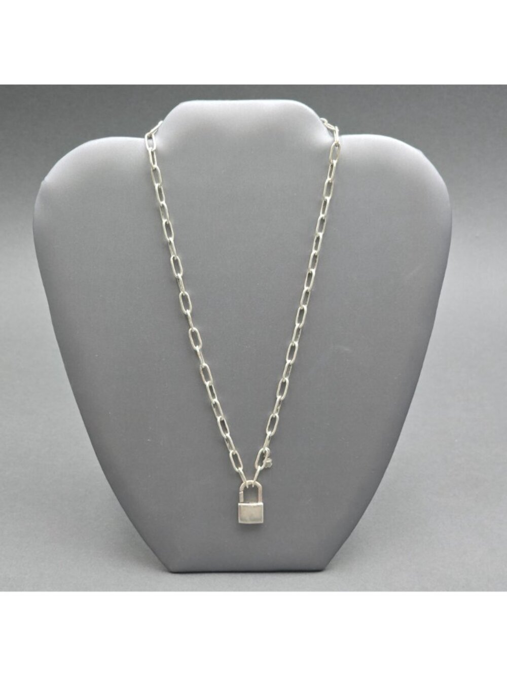 Italian Sterling Silver Padlock Paperclip Chain Statement Necklace 17" - Picture 2 of 13